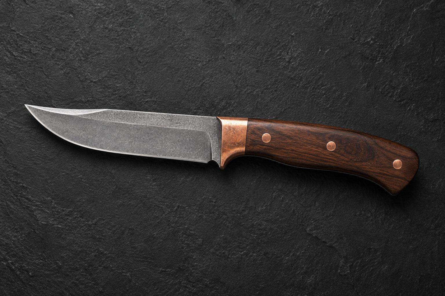 The Copperhead: Clip-point field knife with Dark walnut & copper bolster